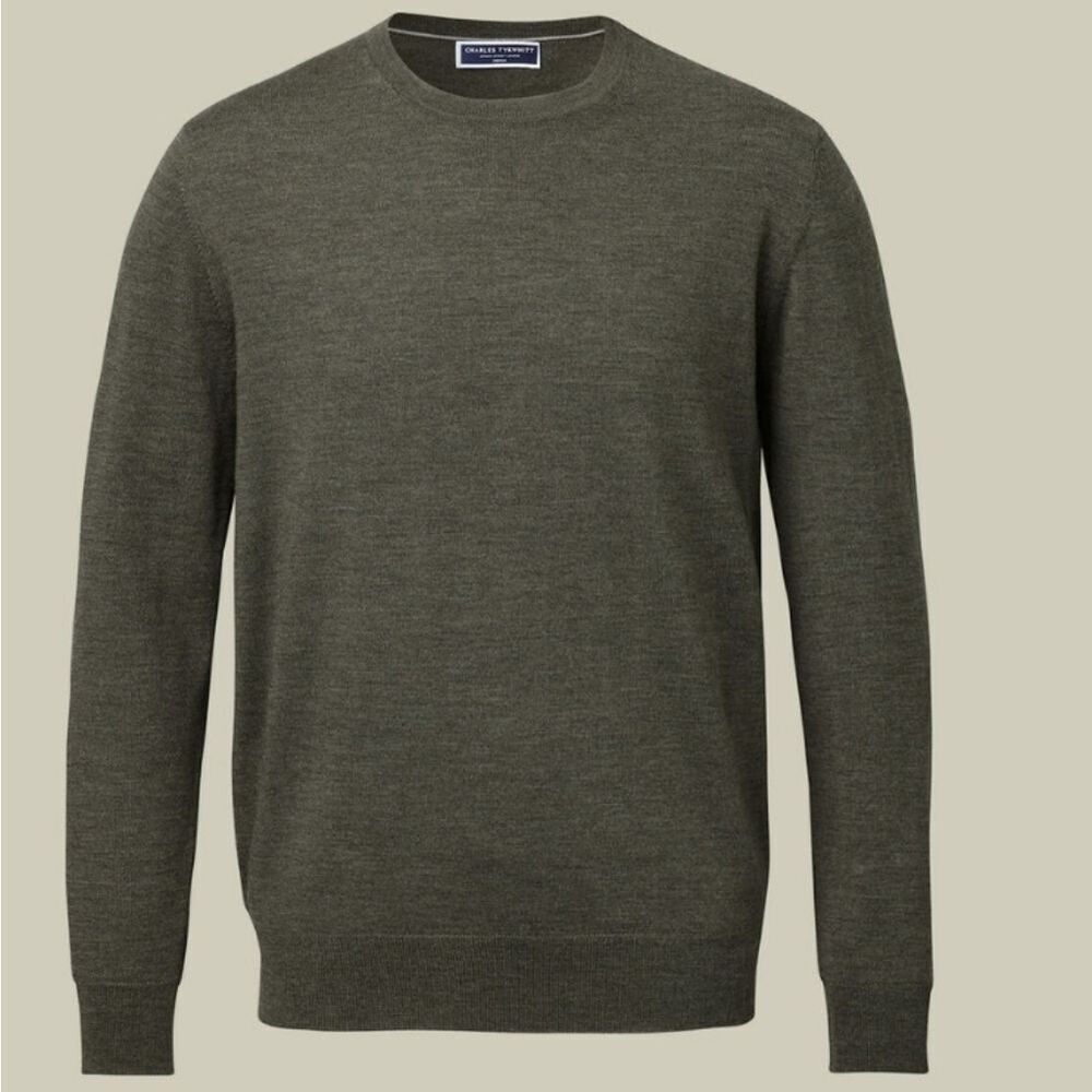 3163 NWT Charles Tyrwhitt Pure Merino Crew Neck Sweater - Olive Green XL